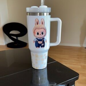 White Travel Mug with LABUBU Inspired Character Design, NEW